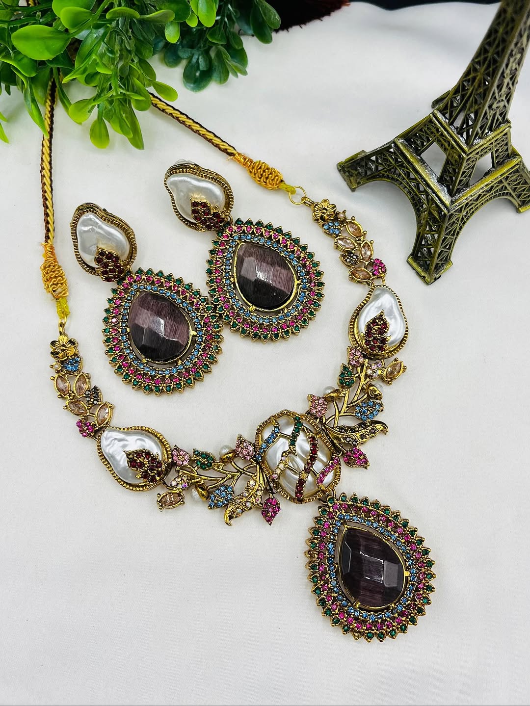 Turkish Doublet Stone Necklace – Premium Design in 10 Elegant Colours