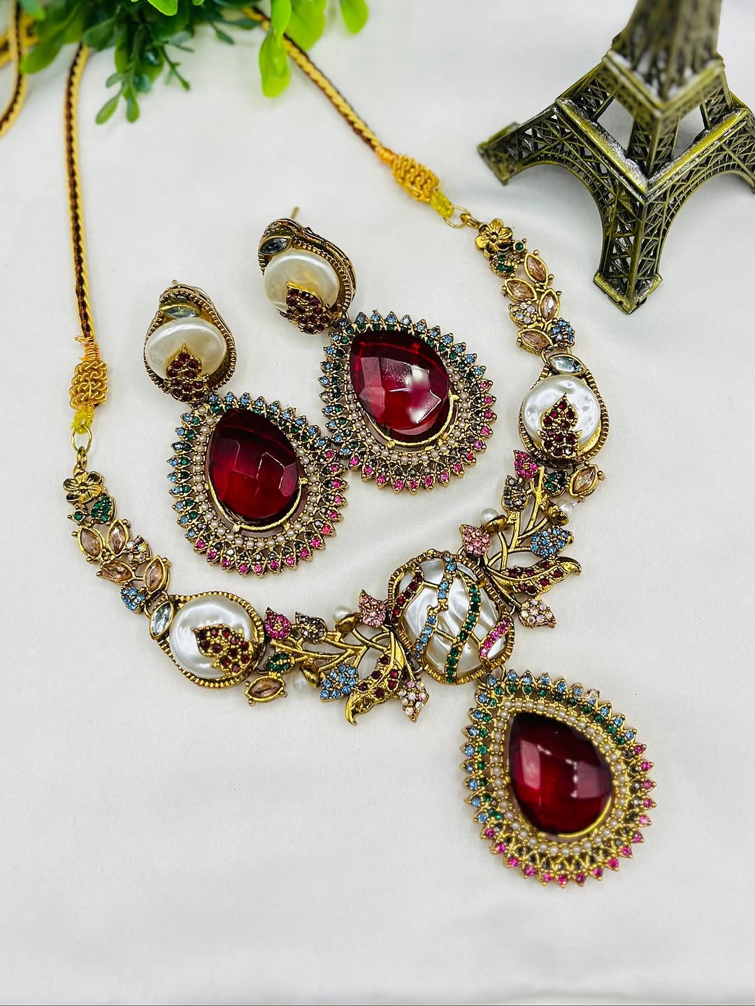 Turkish Doublet Stone Necklace – Premium Design in 10 Elegant Colours