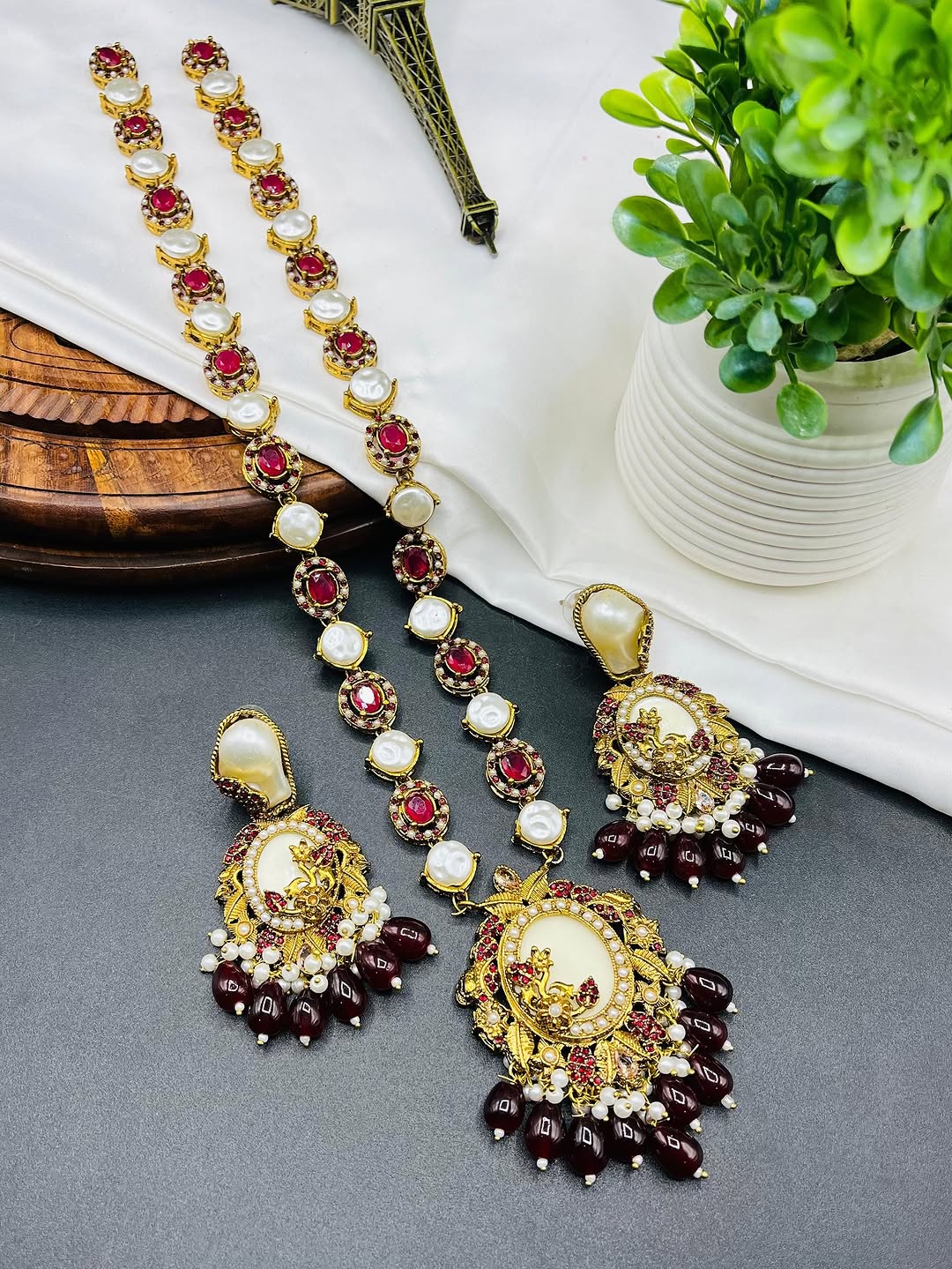 Turkish Long Mala Necklace Set with Earrings – Royal Ethnic Bridal Jewelry