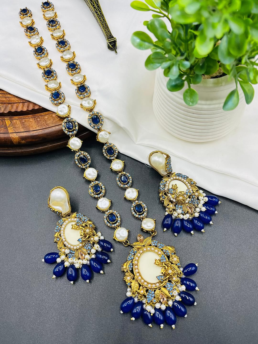 Turkish Long Mala Necklace Set with Earrings – Royal Ethnic Bridal Jewelry