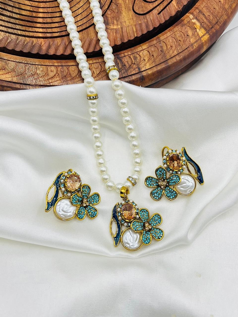 Luxury Turkish Beaded Mala Set – Statement Ethnic Necklace with Earrings