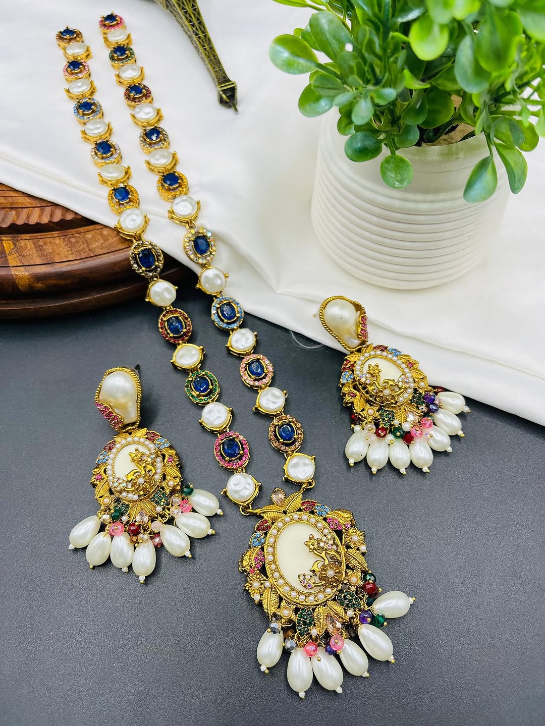 Turkish Long Mala Necklace Set with Earrings – Royal Ethnic Bridal Jewelry