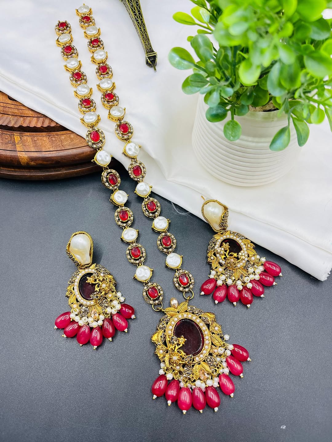 Turkish Long Mala Necklace Set with Earrings – Royal Ethnic Bridal Jewelry