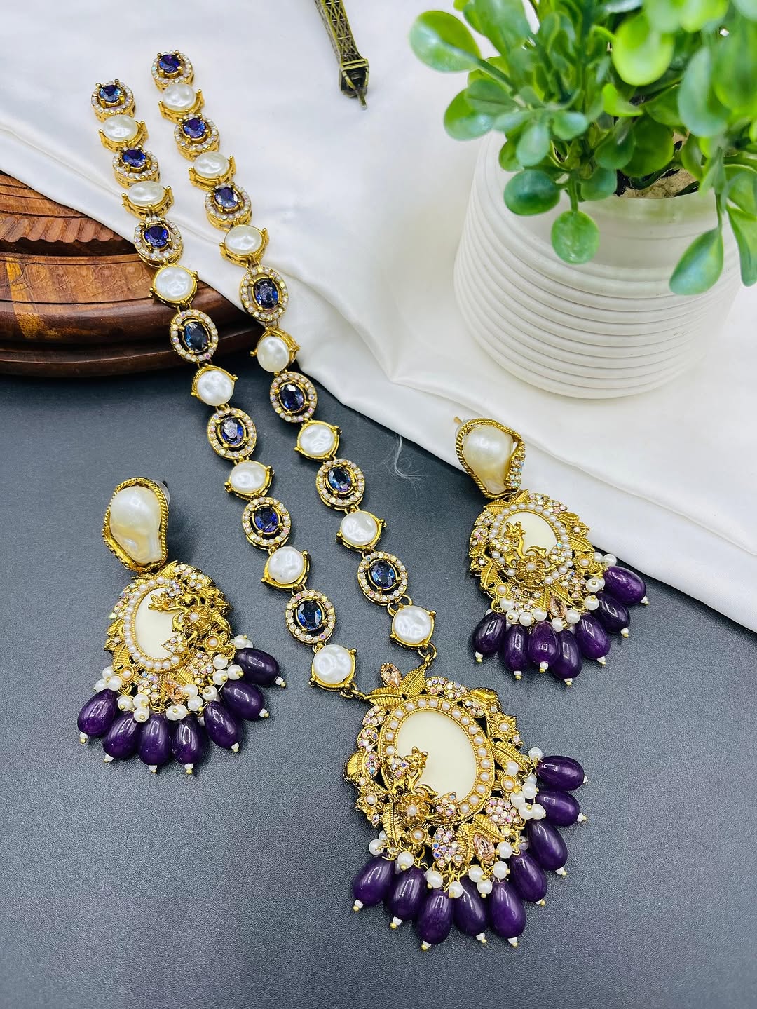 Turkish Long Mala Necklace Set with Earrings – Royal Ethnic Bridal Jewelry