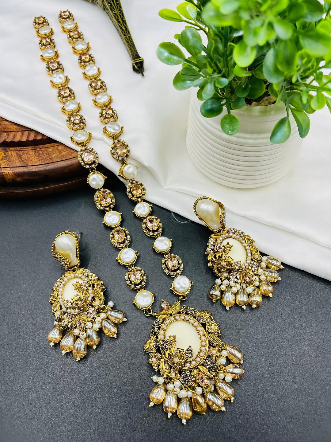 Turkish Long Mala Necklace Set with Earrings – Royal Ethnic Bridal Jewelry