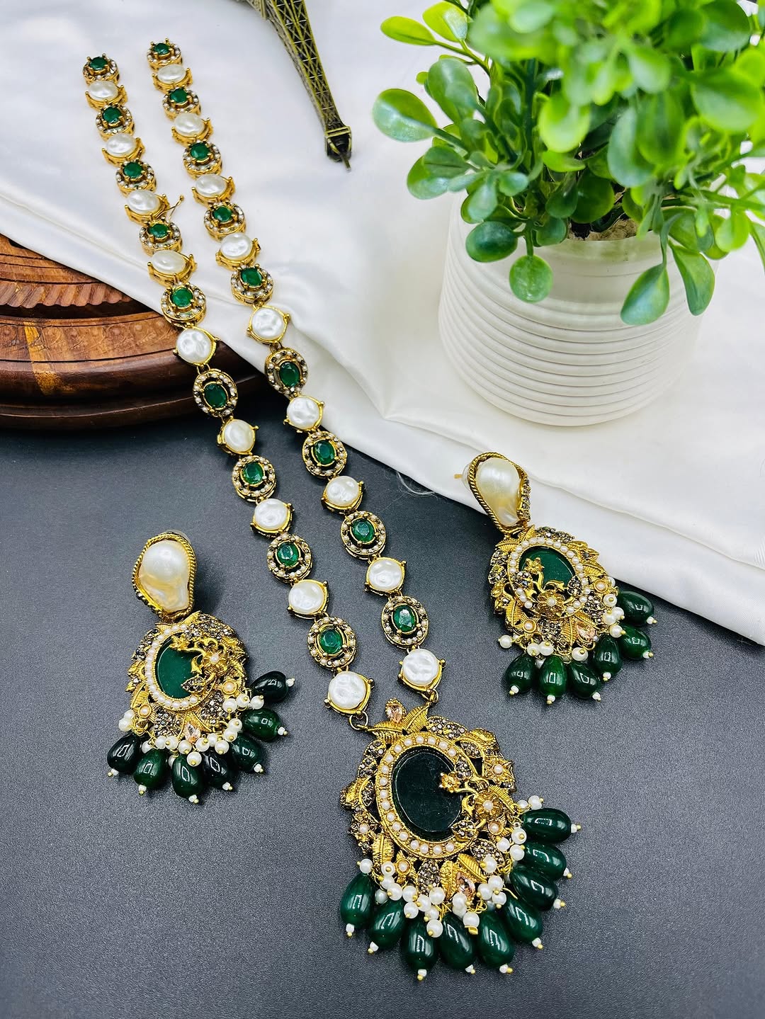 Turkish Long Mala Necklace Set with Earrings – Royal Ethnic Bridal Jewelry