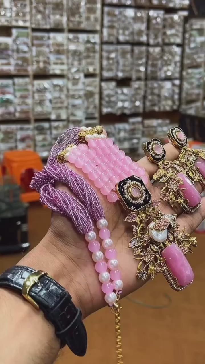 Doublet Stone Mala Necklace – Elegant Multi-Layered Ethnic Jewelry for Women